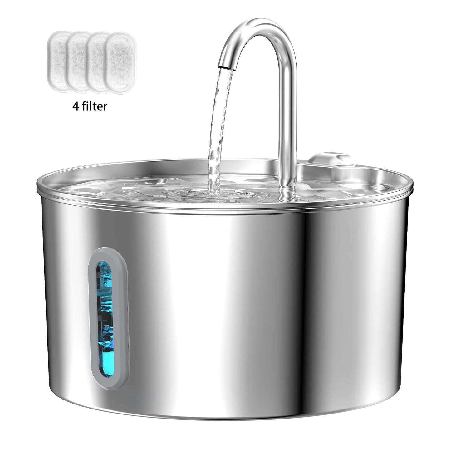 2.2L 自動猫用給水器 ステンレス製ペット用給水器 静音ウォーターポンプ 循環フィルター付き 透明窓付き