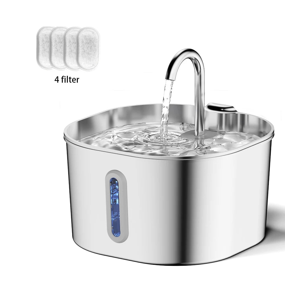 2.2L 自動猫用給水器 ステンレス製ペット用給水器 静音ウォーターポンプ 循環フィルター付き 透明窓付き